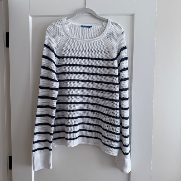J.McLaughlin White and Navy Stripe Sweater, Size XL - Picture 2 of 3